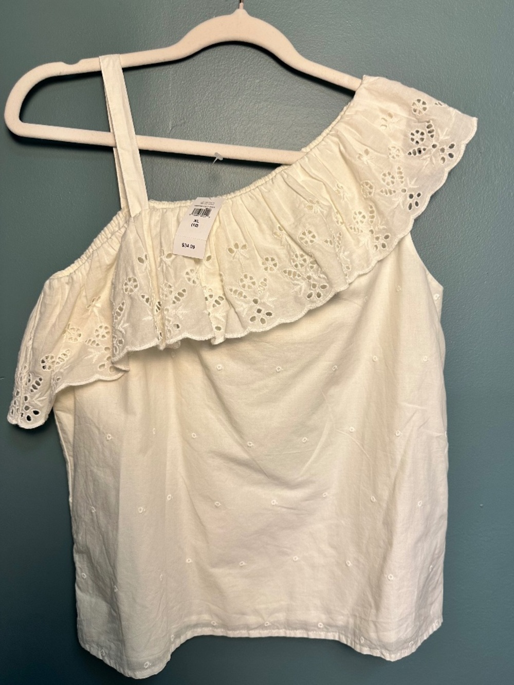 NWT Gap Kids White One Shoulder Eyelet Top Sx XL